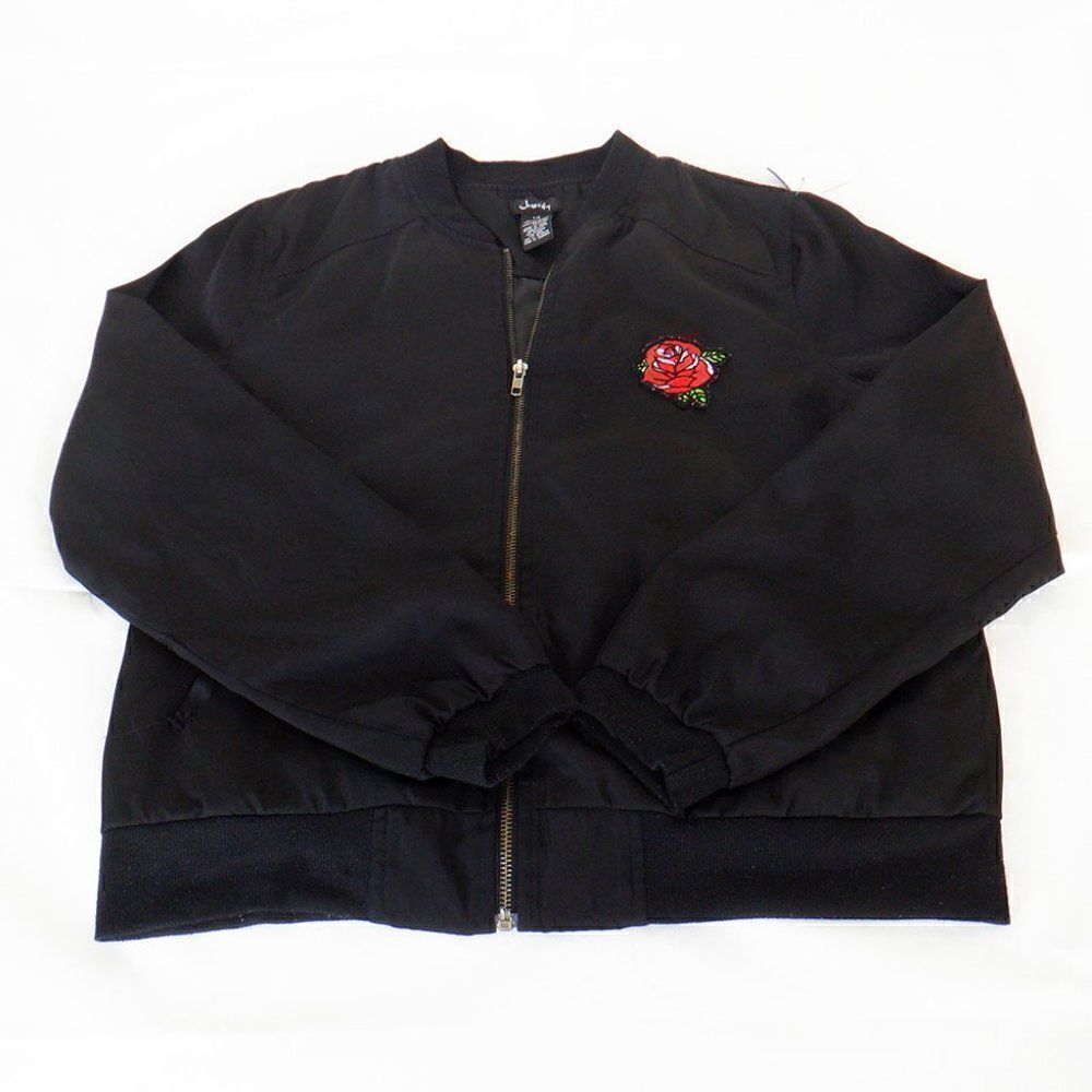 Justify junior black satiny rose jacket